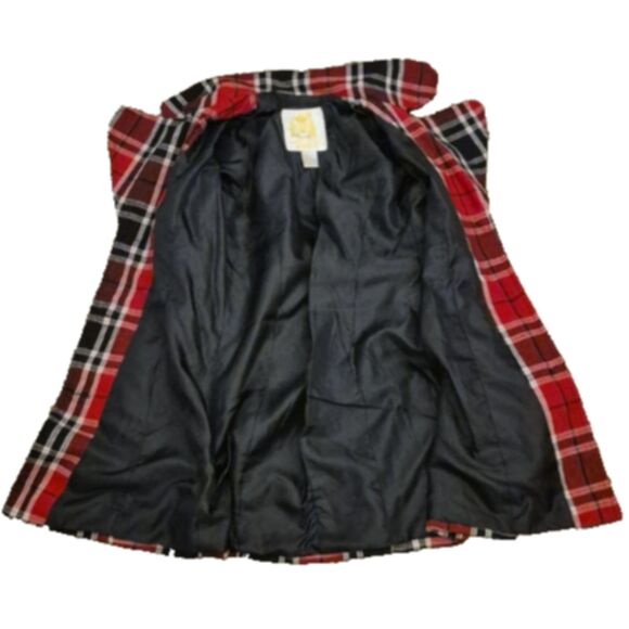 Vtg Y2K Wet Seal Plaid Peacoat S Wool Blend Belted Red Preppy Mall Goth Coat - Picture 7 of 10